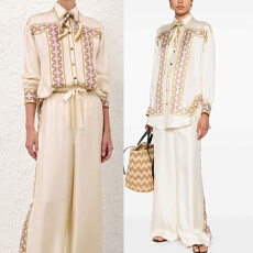 批发澳洲Z家高端2026春夏成衣印花<b class='q'>衬衫</b>+阔腿<b class='q'>长款</b>套装两件套度假风套装