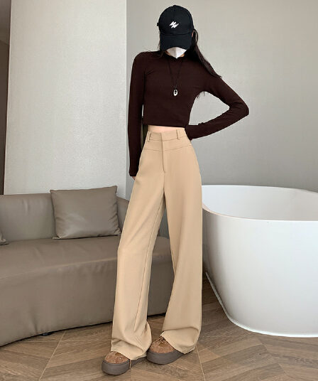 회색 와이드 레깅스 바지 2026 년 봄 도루 센스 정장 바지 폭발 하이웨이스트 루즈핏 캐주얼 바닥 청소 스트레이트 팬츠
