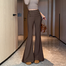 批发黑色加厚微喇裤子女2026秋冬<b class='q'>高腰</b>修身弹力休闲喇叭马蹄裤西裤