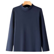 批发男款280克有氨半高领双面德绒纯色长袖打底衫<b class='q'>中年</b>保暖衣内搭光板