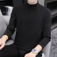 批发男款280克有氨半高领双面德绒纯色长袖打底衫中年保暖衣内搭光板