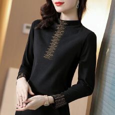 批发中老年<b class='q'>妈妈</b>装内搭双面德绒自发热打底衫女秋冬半高领烫钻保暖衣