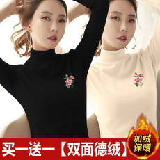 批发230g优质双面德绒长袖<b class='q'>打底衫</b>女2025秋冬半高领上衣保暖t恤