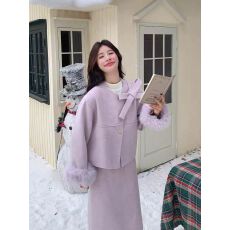 韩系高级感时尚毛呢套装女2025冬季新款小个子显瘦百搭呢子两件套