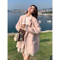 批发浅粉色韩系小香风毛呢<b class='q'>西装外套</b>女2025冬季新款高级感时尚气质上衣