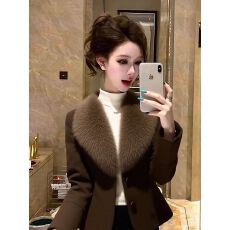 批发巨好看咖色毛领外套2025冬季重要场合气质名媛高端小资收腰短上衣