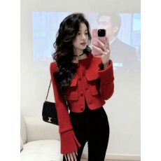 红色小香风外套2026早春新款今年流行爆款高端气质时髦新年上衣冬