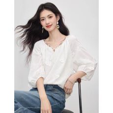 批发熙世界轻民族风立体蝴蝶刺绣衬衫<b class='q'>女</b>2026初春<b class='q'>新款</b>设计感七分袖上衣