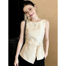 气质法式高级感压褶掐腰无袖衬衫女2026夏季新款时尚别致显瘦上衣