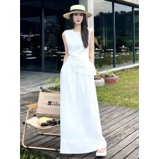 批发简约气质女神范法式<b class='q'>白色</b><b class='q'>连衣裙</b>通勤收腰显瘦高级感长裙套装女夏季