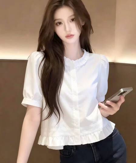 슈퍼 화재 연령 감소 아마 흰 셔츠 셔츠 여자 2026 새로운 여름 고유 한 아름다운 작은 셔츠 디자인 센스 맨위