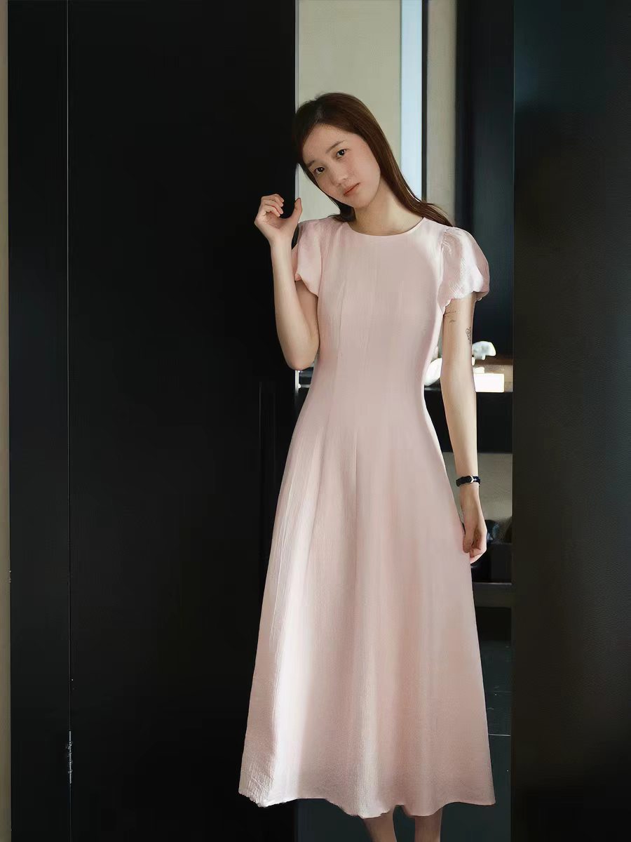 lalag 우유 서리 복숭아 치마 몸 12 조각 서있는 자르다 주간 실크 양모 무거운 작업 광택 실 슬림해 보이는 여성 드레스 여름