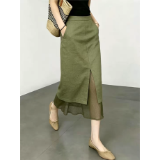 批发通勤风绿色开叉半身裙女高腰显瘦百搭中长裙气质半裙2026夏新款