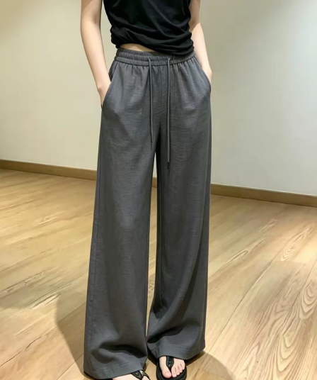 느긋한 느슨함 하이웨이스트 와이드 레깅스 바지 여름 루즈핏 bf 느긋한 바람 바지 스트레이트 휴식 센스 빅 사이즈 캐주얼 긴 바지