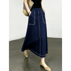 批发深蓝色牛仔A字<b class='q'>半身裙</b>女2026秋冬新款高腰显瘦通勤休闲百搭中长裙