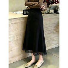 批发时尚气质黑色<b class='q'>蕾丝</b>拼接<b class='q'>半身裙</b>女2026年秋季新款显瘦高腰A字中长裙