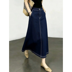 批发通勤藏青色半身裙女2026秋冬季新款高腰<b class='q'>显瘦</b>休闲慵懒风A字中长裙