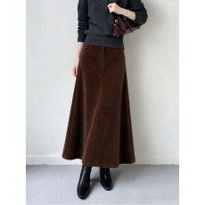 批发咖色灯芯绒半身裙女2026秋冬新款高腰复古垂感显瘦A字大摆中长裙