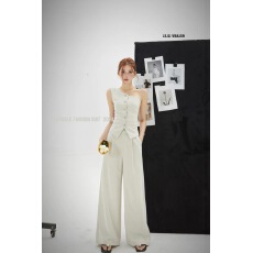 批发时尚休闲两件套装<b class='q'>女</b>夏季2025新款无袖马甲上衣西装阔腿<b class='q'>裤</b>