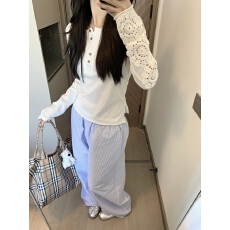 批发云端浮岛 刺绣镂空上衣春季慵懒气质罩衫长袖白<b class='q'>t</b><b class='q'>恤</b>女