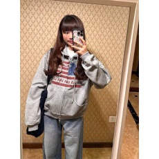 批发美式字母做旧旗帜印花秋季连帽开衫卫衣女<b class='q'>宽松</b>休闲百搭帽衫外套潮