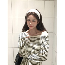 批发美式复古斜肩条纹长袖上衣+<b class='q'>短裤</b>两件套早秋季新款套装女