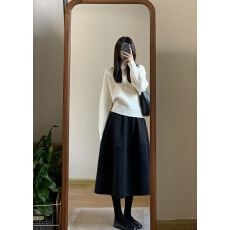 批发【白茶茉莉】<b class='q'>亦</b><b class='q'>谷</b>围巾v领毛衣女2025冬季新款宽松休闲针织衫上衣