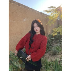 批发2025秋冬新款<b class='q'>针织</b>衫女韩系复古红色纽扣<b class='q'>开衫</b>上衣潮