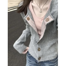 批发长袖针织开衫女秋冬美式复古设计感小众收腰<b class='q'>毛衣外套</b>短款上衣