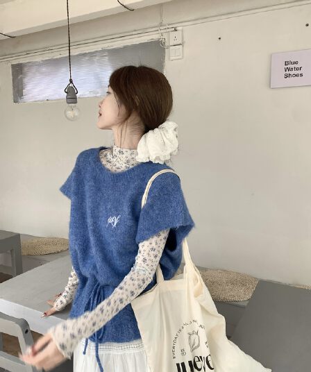 자이언트 잘 생긴 파란색 니트 스웨터 세트 드레스 여성 봄 2026 새로운 슈퍼 화재 한 부서 전체 집합 ootd 착용 가져 가라.