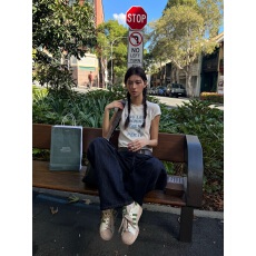 批发复古文字羊毛针织短袖休闲风修身套头圆领<b class='q'>通勤</b>T恤上衣女