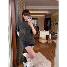 批发美式复古旗帜字母印花短袖<b class='q'>T</b><b class='q'>恤</b>男女宽松高街做旧休闲圆领上衣