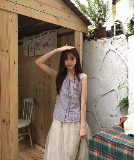 근거 없는 레이스업 체크무늬 민소매 여성 셔츠 여름 나비 매듭 라운드 넥 맨위 디자인 센스 프랑스식