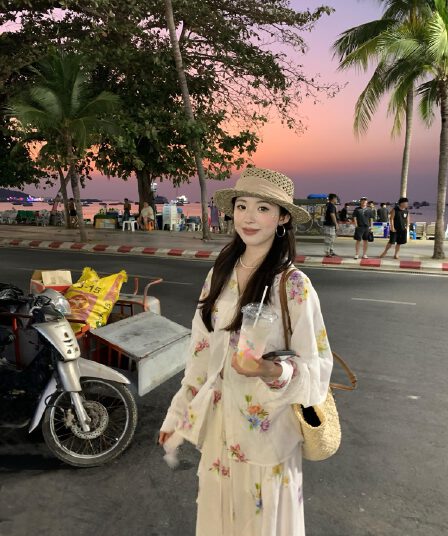 주간 실크 라미 꽃무늬 자외선 차단 셔츠 느긋한 넓은 다리 캐주얼 바지