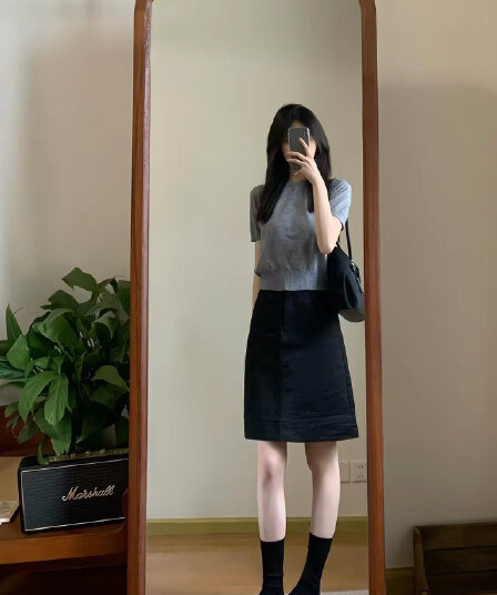 프랑스식 검정색 반신 스커트 지식인 중간 스커트 다용도 출퇴근 여름 캐주얼 카키 색 A라인 스커트 학원 미니 스커트