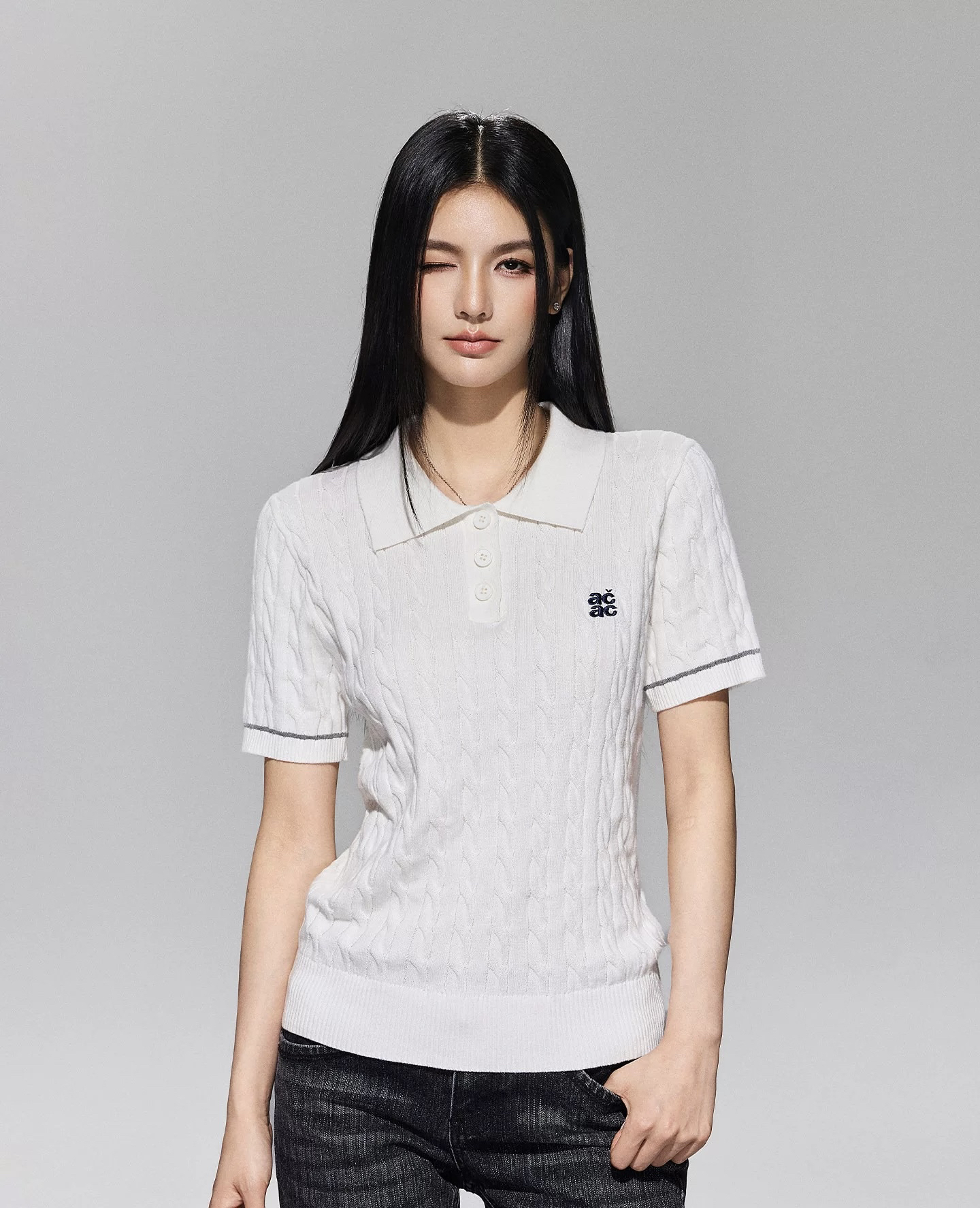 achock 공식 가게 학원 스타일 레트로 몸매 가꾸기 슬림해 보이는 오래된 돈 바람 폴로 칼라 반팔 polo 니트 스웨터 t