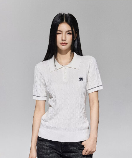 achock 공식 가게 학원 스타일 레트로 몸매 가꾸기 슬림해 보이는 오래된 돈 바람 폴로 칼라 반팔 polo 니트 스웨터 t