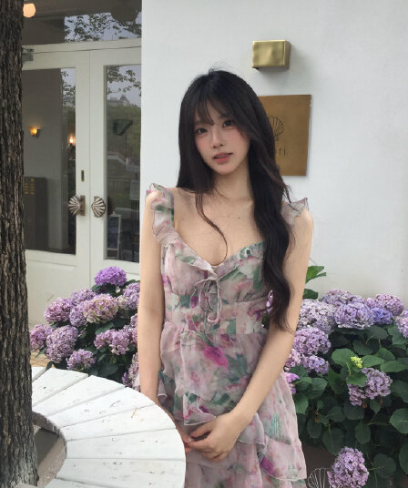 꽃 와일드 팬 추적 꽃무늬 슬립 여성 드레스 프릴 프린트 V넥 허리 수축 짧은 치마