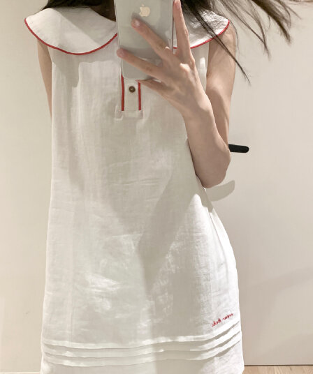 순수한 바이 양 캄파넬라 세과 빨간색 복사 측면 베이비 칼라 단추 여성 드레스 화이트 한 마디 인형 치마