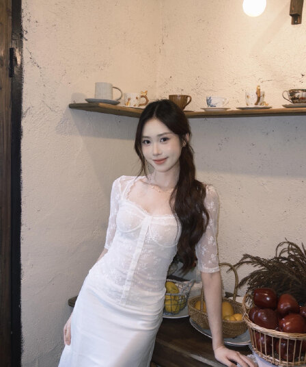 광장 칼라 레이스 자카드 반팔 티셔츠 여성 여름 섹시함 마이크로 ~을 통해 슬림해 보이는 맨위