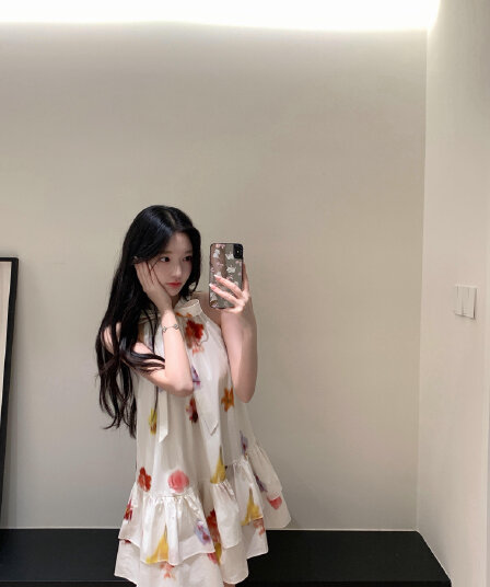 꽃무늬 나비 매듭 행침 목 여성 드레스 프릴 퍼프 민소매 미니 스커트
