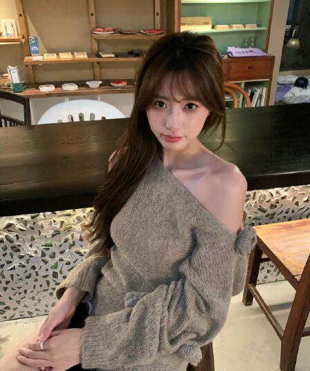 비스듬한 어깨 오프숄더 둘 착용 10 양모 혼방 모헤어 3 차원 꽃 얇은 스타일 니트 맨위
