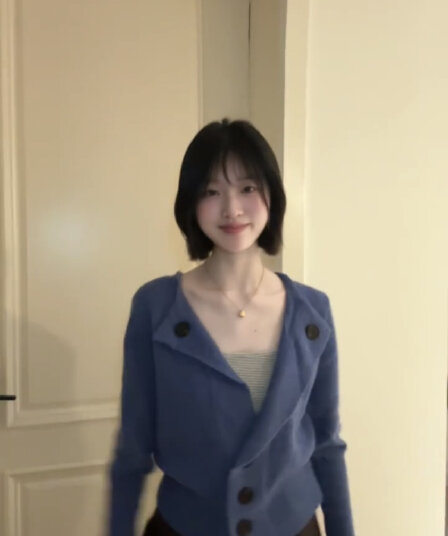 디자인 센스 특별 조정 블루 모헤어 허리 수축 스웨터
