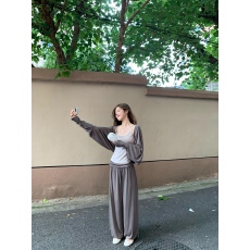 批发Set for life 90莱赛尔吊带蝙蝠袖罩衫花苞束脚<b class='q'>裤</b>休闲三件套