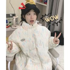 批发彩虹压皱新款羽绒棉服女短款韩系时尚宽松学生面包服<b class='q'>棉衣</b>外套