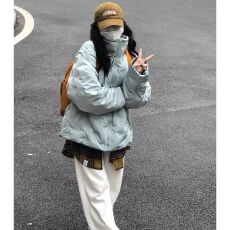 批发薄荷曼波绿2025冬季新款羽绒棉服女情侣款韩系学院风宽松休闲外套