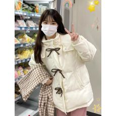 批发蝴蝶结白色羽绒棉服女冬季新款甜美宽松学院风加厚棉服休闲外套
