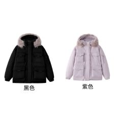 加厚跨境高质量可印花毛领可拆卸 宽松工装派克服棉袄外套