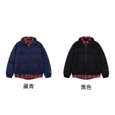 批发河北光板（可印花）美式假两件格子棉服外套男女冬季情侣棉衣