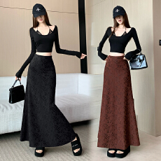 批发26年早春新款韩系节日氛围感花朵暗纹复古高腰显瘦半身裙气质百搭